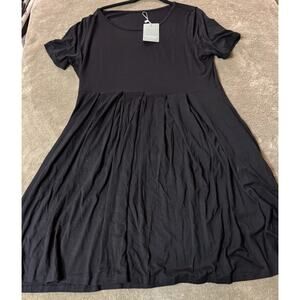 Tralilbee Women's Size XL Black Short Sleeve Pleated Boho Swing Dress New w/Tags